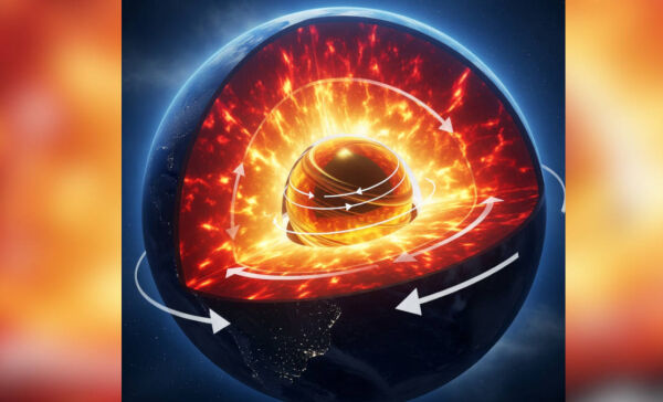 O núcleo da Terra é uma esfera sólida composta por ferro e níquel, envolvida por uma camada externa líquida - (Imagem gerada por IA)