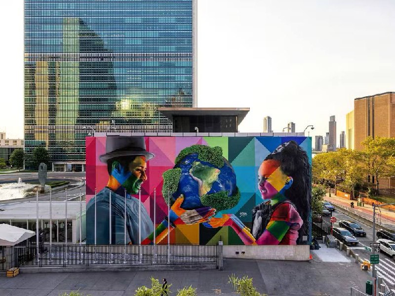 Painel do artista Eduardo Kobra escolhido para ilustrar selo da ONU Foto: Divulgação ONU