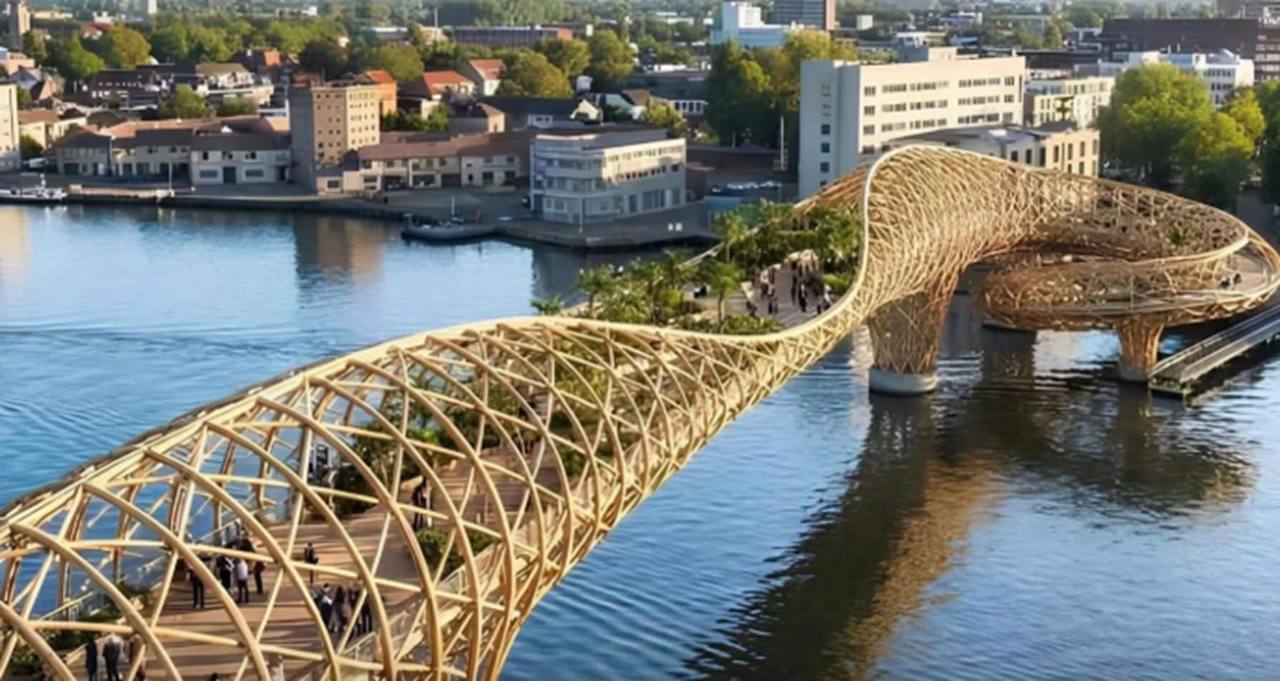 Imagem conceitual da ponte futurista estudada pela prefeitura de Bangkok para conectar Song Wat a Thonburi -Reprodução/Facebook/Thailand Update