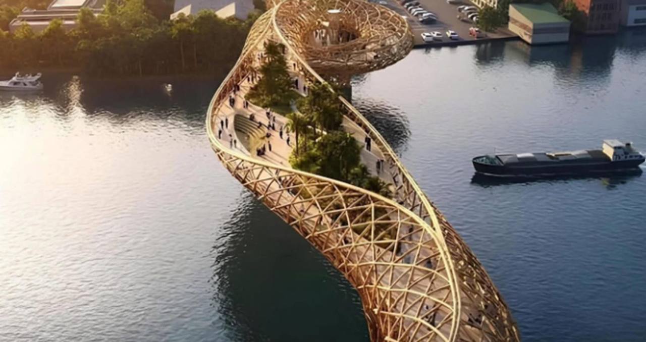 Conceito da ponte para pedestres e ciclistas que pode ligar áreas históricas de Bangkok sobre o rio Chao Phraya - Reprodução/Facebook/Thailand Update