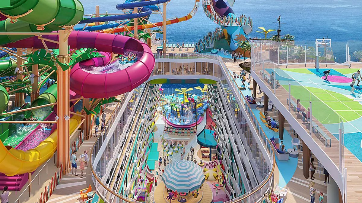 Entre o fascínio e as críticas, o tamanho do Icon reacende o debate ambiental, já que um cruzeirista pode emitir até 420 kg de CO2 por dia (Fotos: Divulgação/Royal Caribbean)