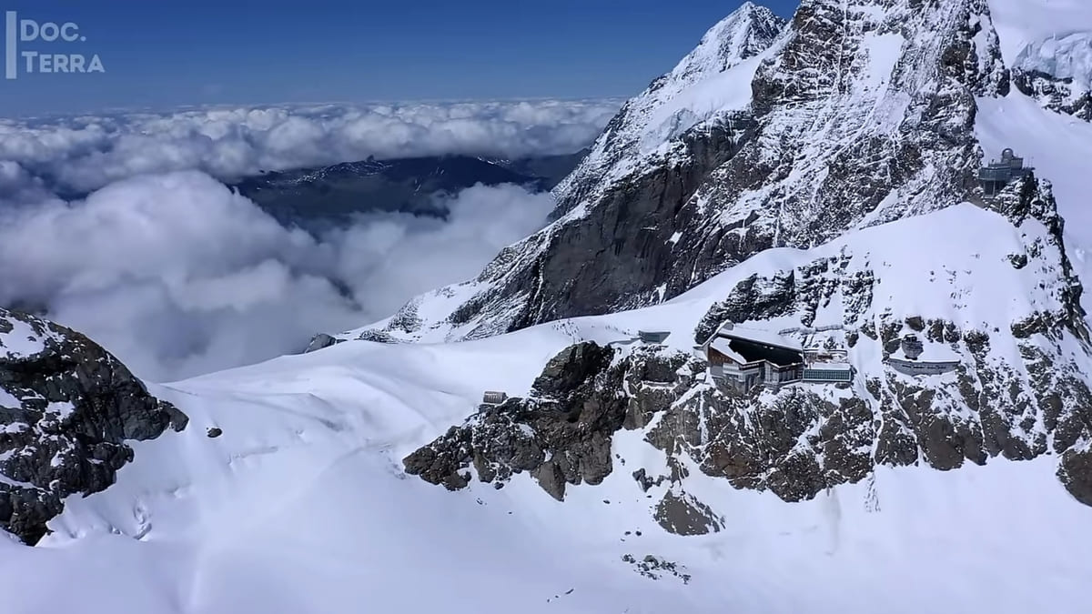 Fêmea conduz filhote durante escalada nas represas dos Alpes - reprodução/YouTube