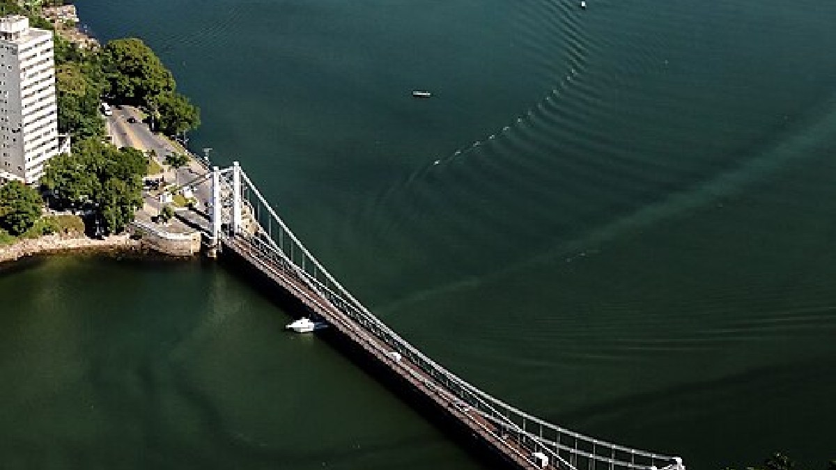 Um ângulo bom para mostrar a estrutura inteira e entender por que a ponte virou referência na paisagem da cidade (Foto: Sergio Furtado / Wikimedia Commons)