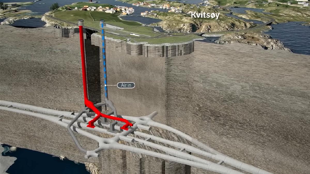 Apesar da barreira da pressão, o local conta com maquinário suficiente para realizar a filtragem de ar instalado em uma ilha em um ponto de trânsito do túnel (Foto: Statens vegvesen / YouTub)