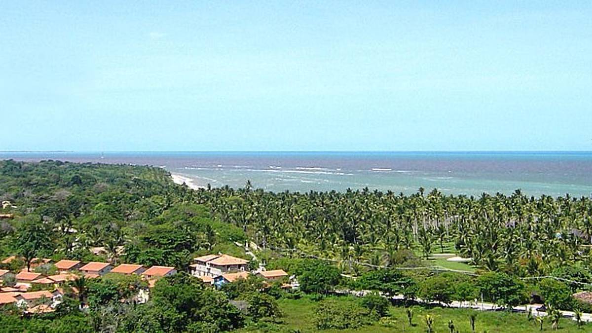A combinação de areia clara, mata e paredões naturais cria um cenário que foge da imagem clássica de praia urbana (Foto: Wikimedia Commons/ Michel Y. G. Meunier)