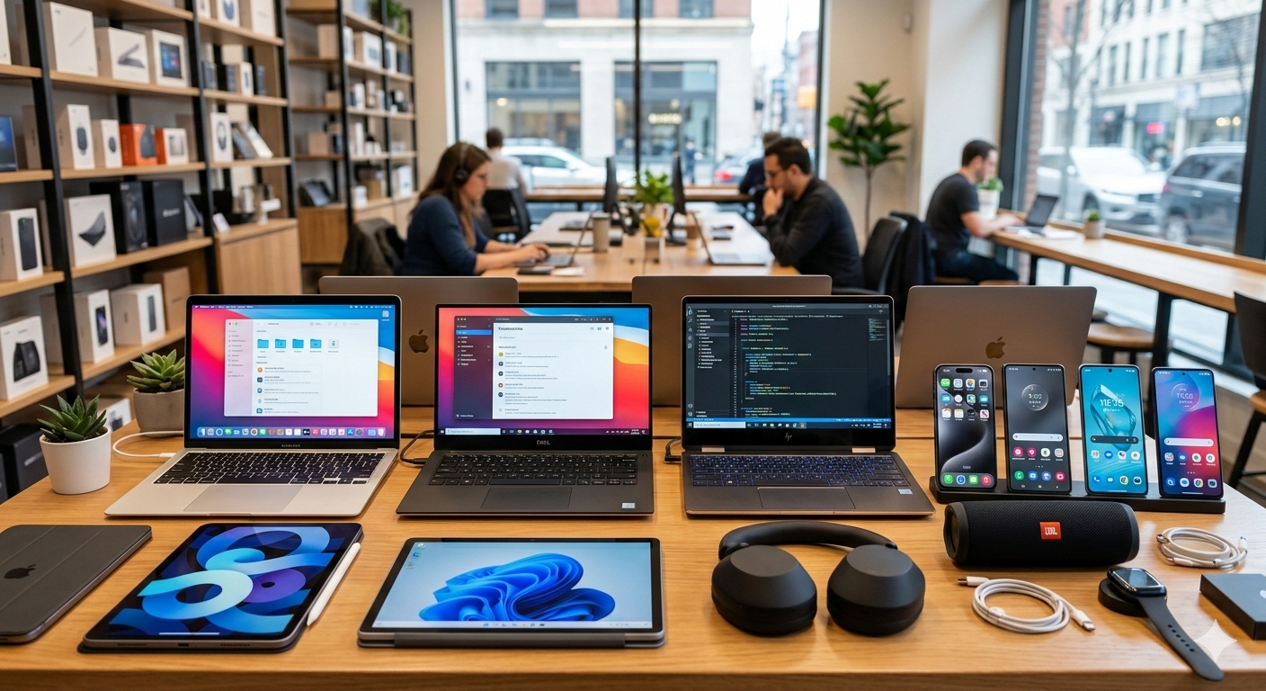 Notebooks, celulares e eletrônicos Foto: produzida com IA