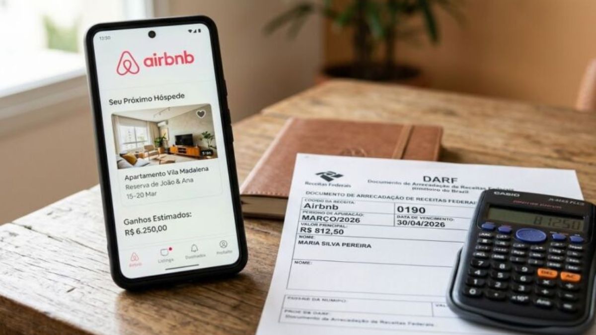 Proprietários que lucram com aluguel de curta temporada no Airbnb devem emitir o DARF mensalmente. O Fisco intensificou o cruzamento de dados em 2026 para combater a sonegação fiscal nessa modalidade. Ilustração/IA