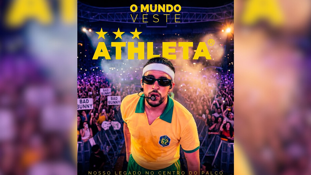 Bad Bunny utilizou camisa da marca retrôgol em parceria com a Athleta. Foto: Reprodução/Athleta/Redes Sociais