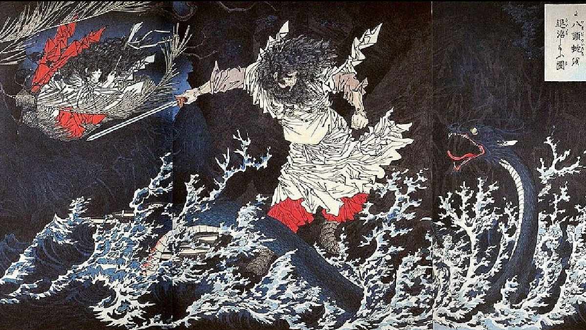 Segundo a lenda, o peixe-remo seria um servo do deus Susanoo, o deus dos mares e tempestades. Ele seria responsável por transmitir aos mortais os sinais de que a ira de seu deus cairia sobre a terra (Foto: Tsukioka Yoshitoshi / Wikimedia Commons)