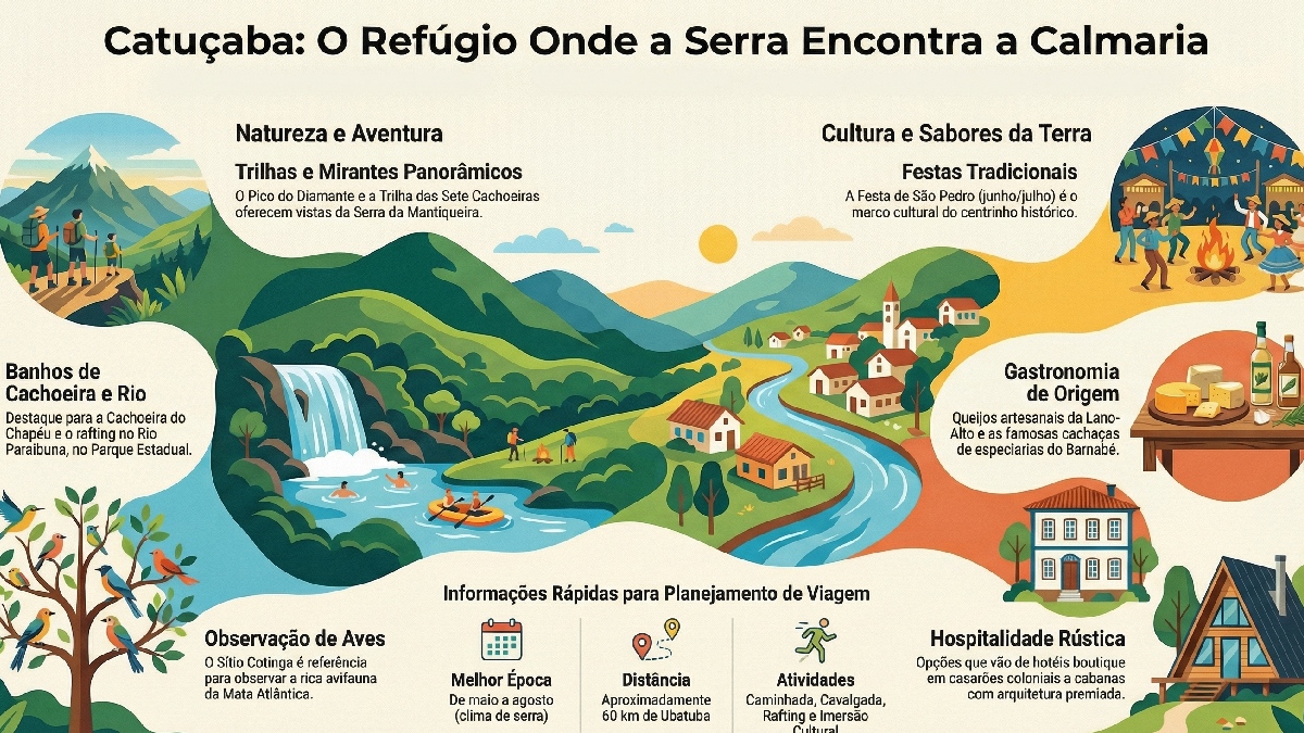 Vilarejo, cujo nome em tupi-guarani significa 'lugar bom', oferece um cenário em que o tempo passa devagar - (Ilustração/Gazeta de S.Paulo)