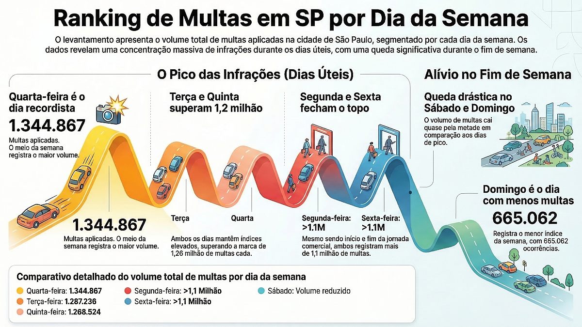 Dados sobre os dias da semana com mais multas em SP