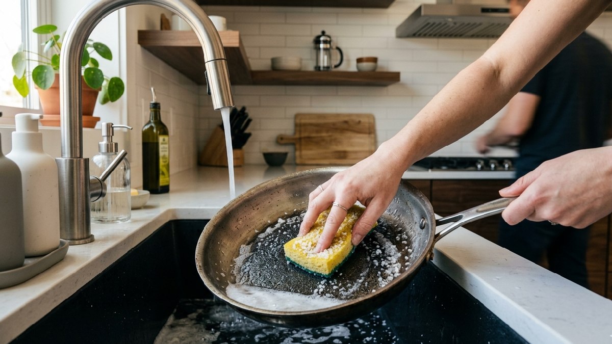 Grãos funcionam como um abrasivo suave, criando atrito suficiente para soltar partículas grudadas sem provocar danos imediatos em superfícies resistentes (Fotos: geradas por IA)
