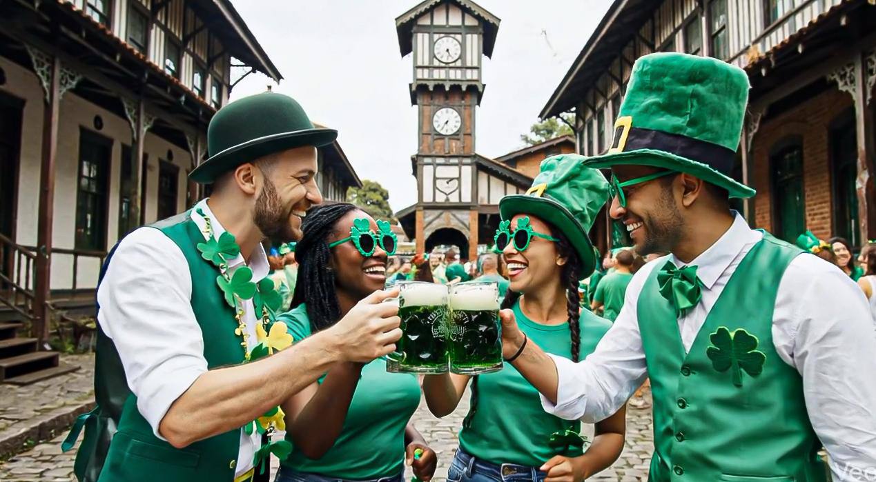 Com ambientação temática e o tradicional chope verde, celebração leva o clima da Irlanda para a neblina de Paranapiacaba /Divulgação/Tadeu Santos