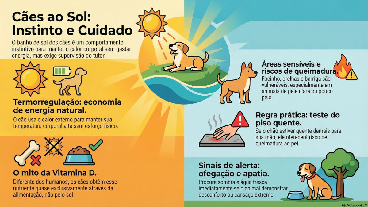 O banho de sol dos cachorros vai além da preguiça: ele se relaciona a conforto térmico, comportamento instintivo e cuidados importantes com a saúde.  @@NOTICIA_GALERIA@@ Quem convive com cachorro conhece bem a cena: basta um raio de sol entrar pela janela