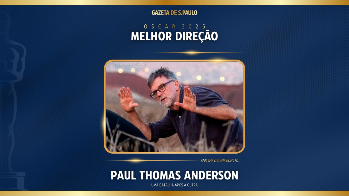 Paul Thomas Anderson recebeu o prêmio de Melhor Direção pelo seu trabalho em Uma Batalha Após a Outra. Arte/Gazeta de S.Paulo