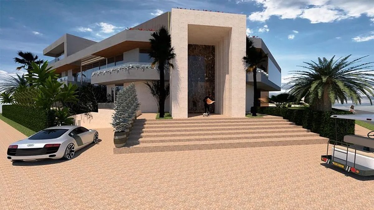 Projeto da casa tem acabamentos em mármore na entrada. Foto: Reprodução
