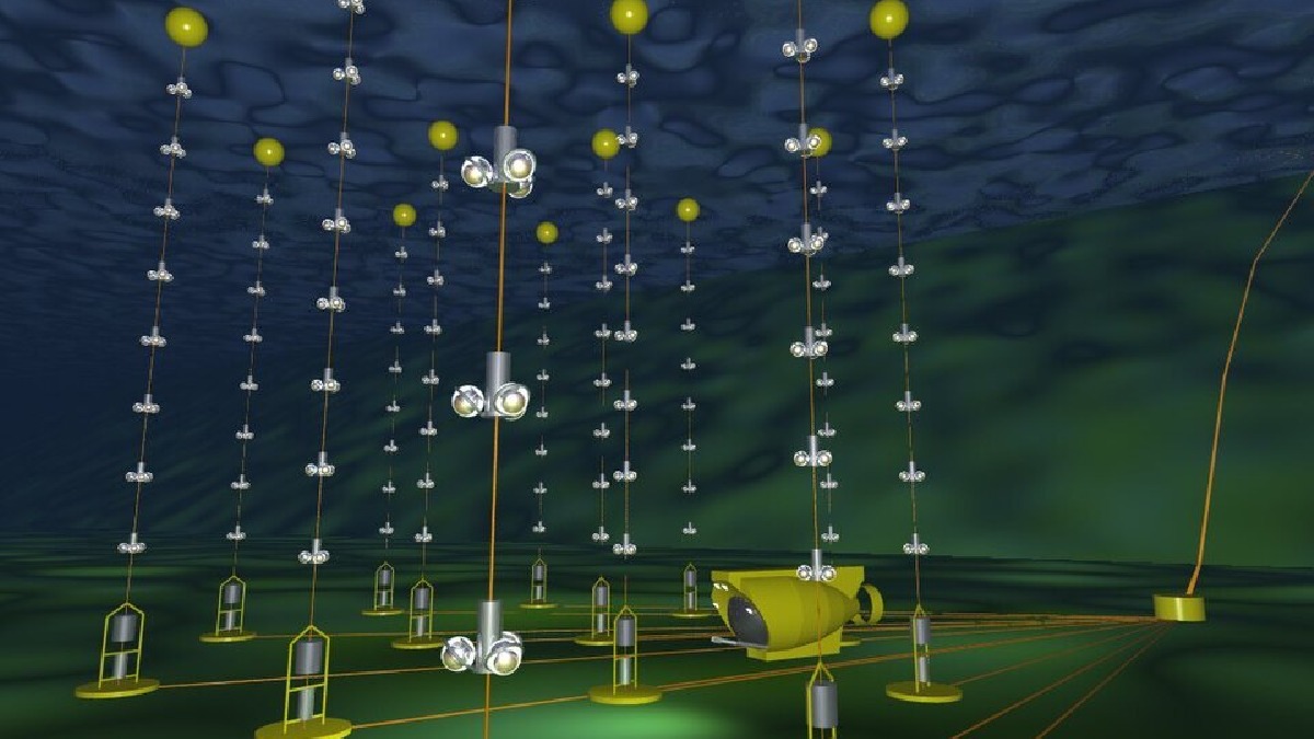 Vista do detector ANTARES, telescópio de neutrinos instalado no Mediterrâneo e precursor do tipo de observatório usado pelo KM3NeT (Foto: François Montanet / Wikimedia Commons)