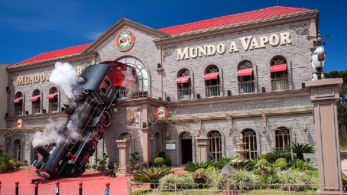 O Mundo a Vapor é uma das atrações mais conhecidas de Canela e usa máquinas, cenários e experiências educativas para contar histórias ligadas ao vapor (Foto: Mundo a Vapor / Wikimedia Commons)