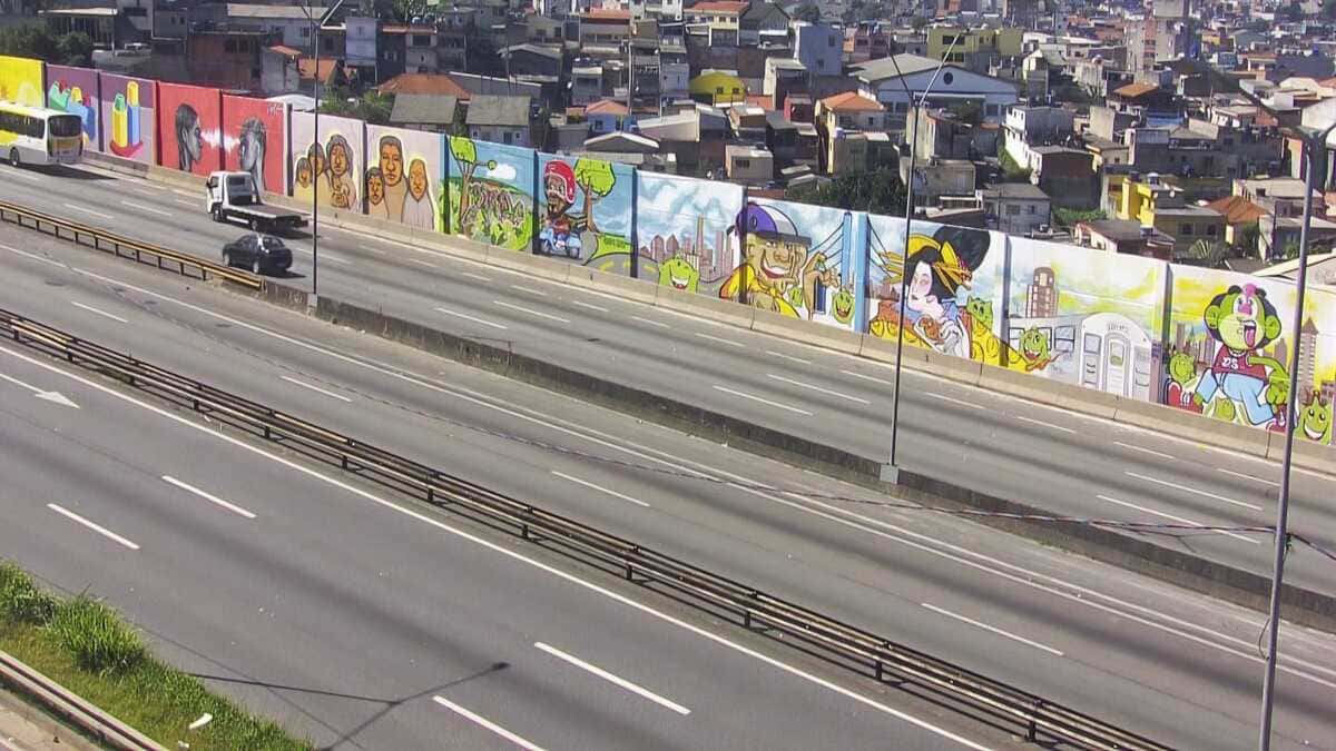 Artistas urbanos finalizam obras nas barreiras antirruído da Via Dutra em Guarulhos - Divulgação/RioSP