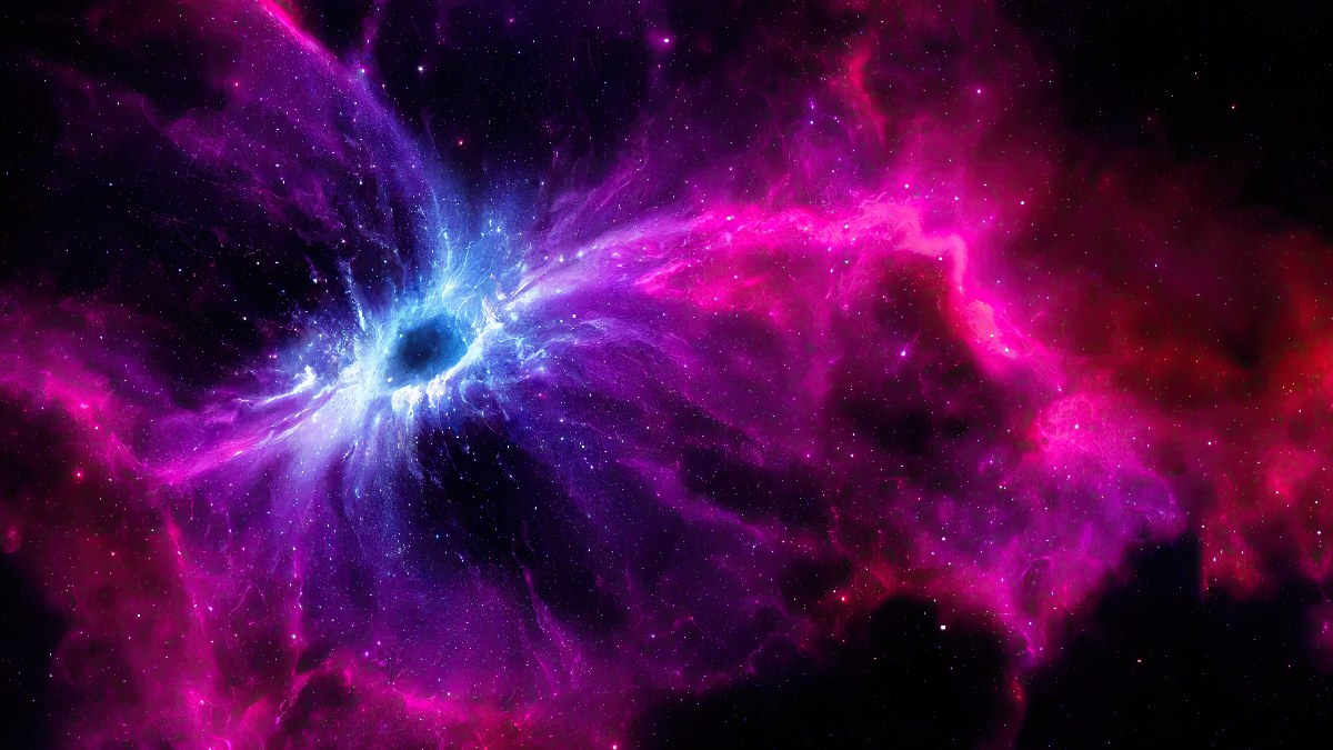 Em vez de um jato reto e simétrico, aparece uma estrutura quebrada, com cauda difusa, retorno de plasma e sinais claros de compressão em uma das extremidades (Foto: Benzoix / Freepik)