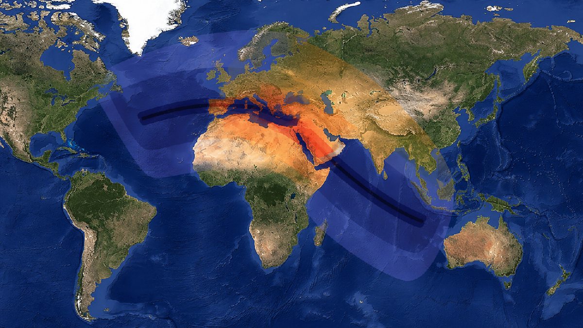 Mapa de visualização do fenômeno feito com dados do Time and Date (Imagem: Ilustração Gazeta de S.Paulo)
