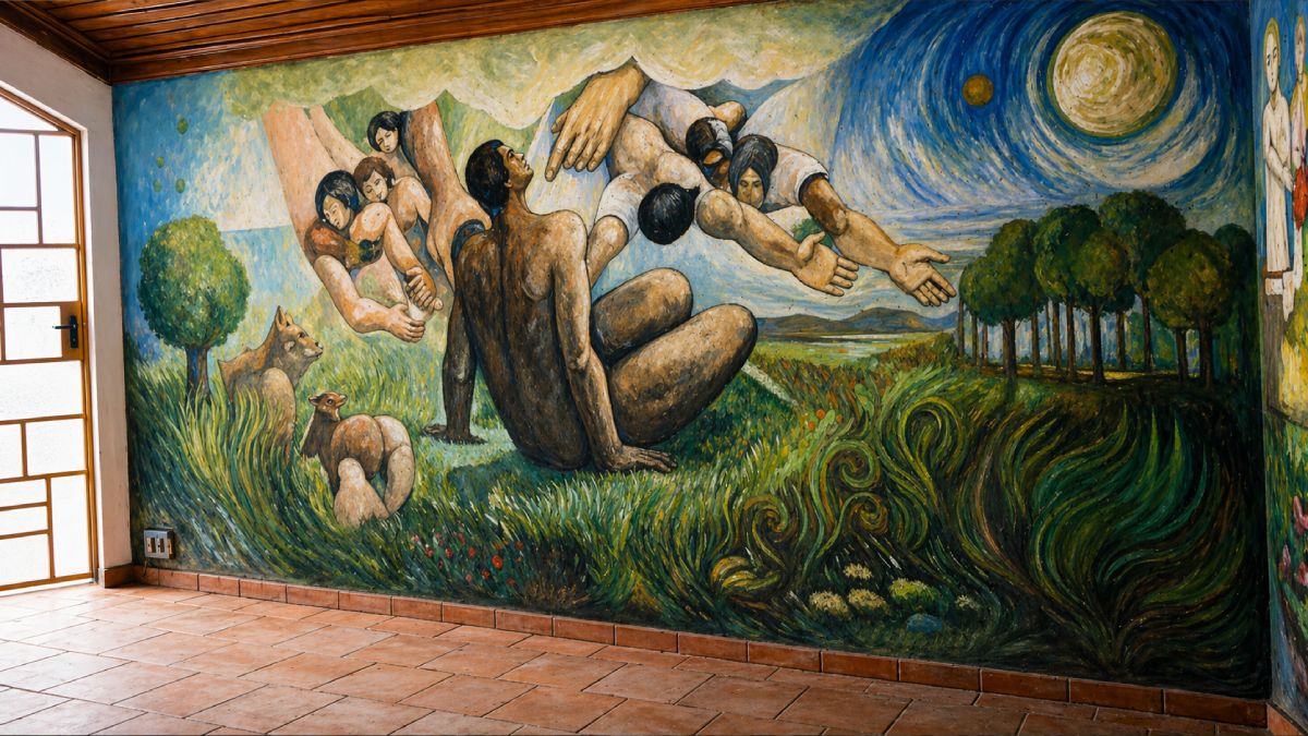 Uma das imagens do acervo armazenado nas paredes da capela (Foto: Eloisa Rosa / Reprodução / YouTube)