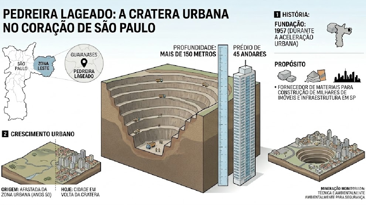A Pedreira Lageado, embora possa passar despercebida por alguns, já foi uma das principais personagens principais na história paulistana - (Ilustração/Gazeta de S.Paulo)