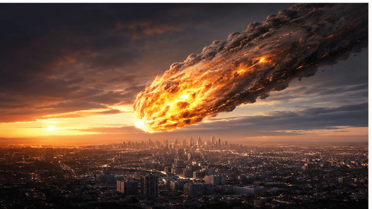 Impacto de asteroide em área isolada é retratado em simulação digital - imagem gerada por inteligência artificial