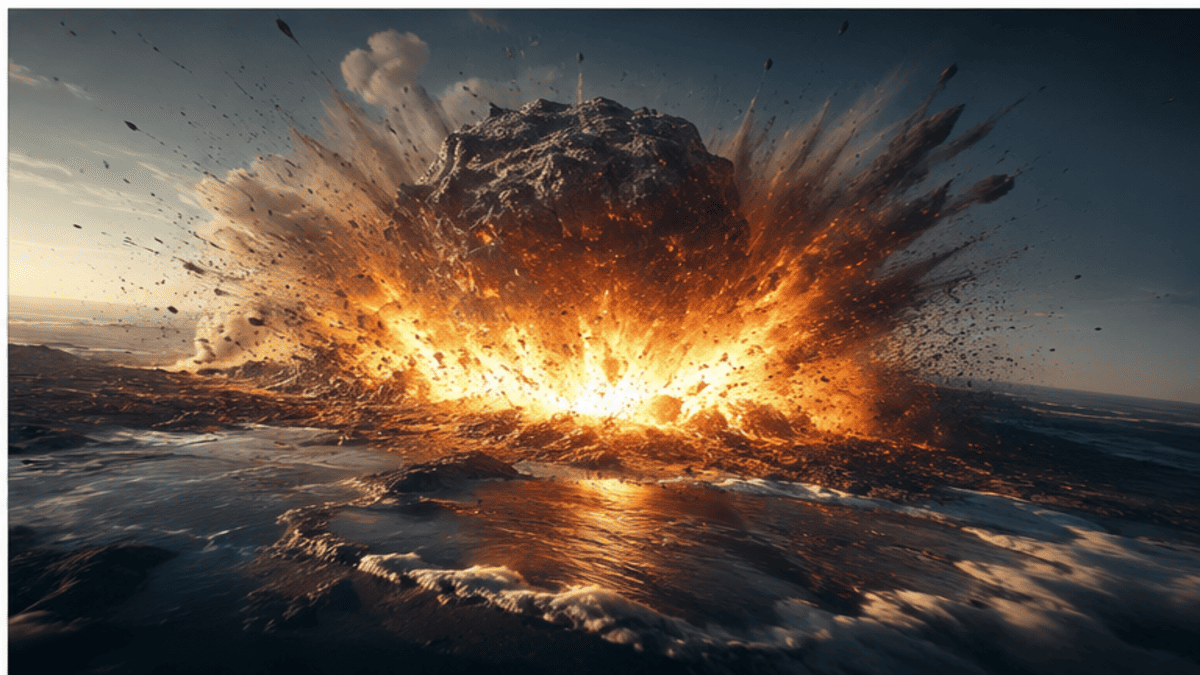 Asteroide iluminado pelo Sol em imagem que simula aproximação da Terra - imagem gerada por inteligência artificial