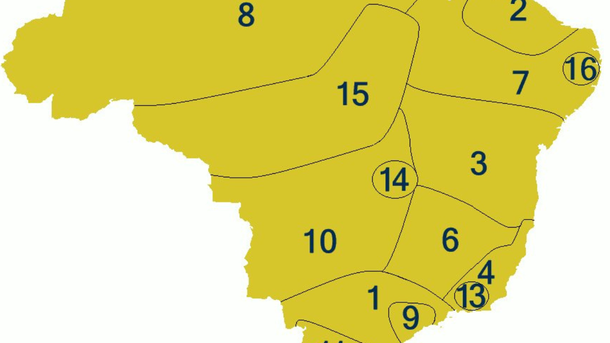 Mapa das zonas dialetais do português brasileiro identifica a região caipira entre as principais variações linguísticas do país (Foto: PedroPVZ / Wikimedia Commons)