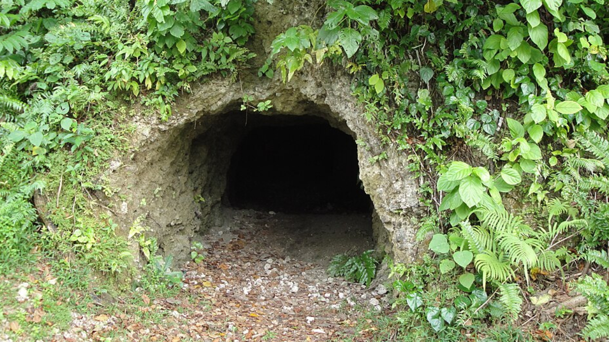 Caverna feita pelos japoneses no período da guerra (Foto: Wikimedia Commons)