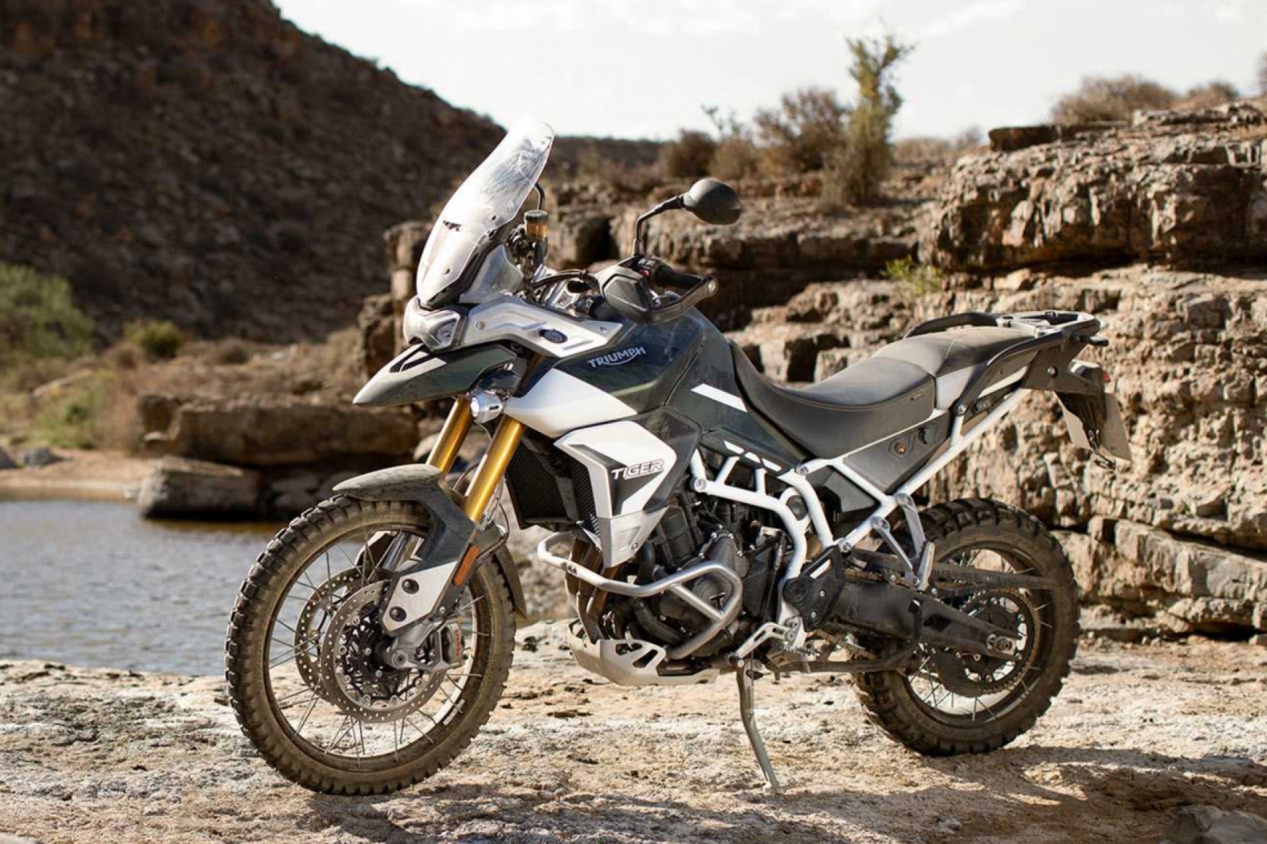 O novo chassi de aço em treliça tubular deixou as Triumph Tiger 900 mais leve; o radiador duplo melhora o resfriamento e tem até um local para conectar carregador de celular Macaque in the trees