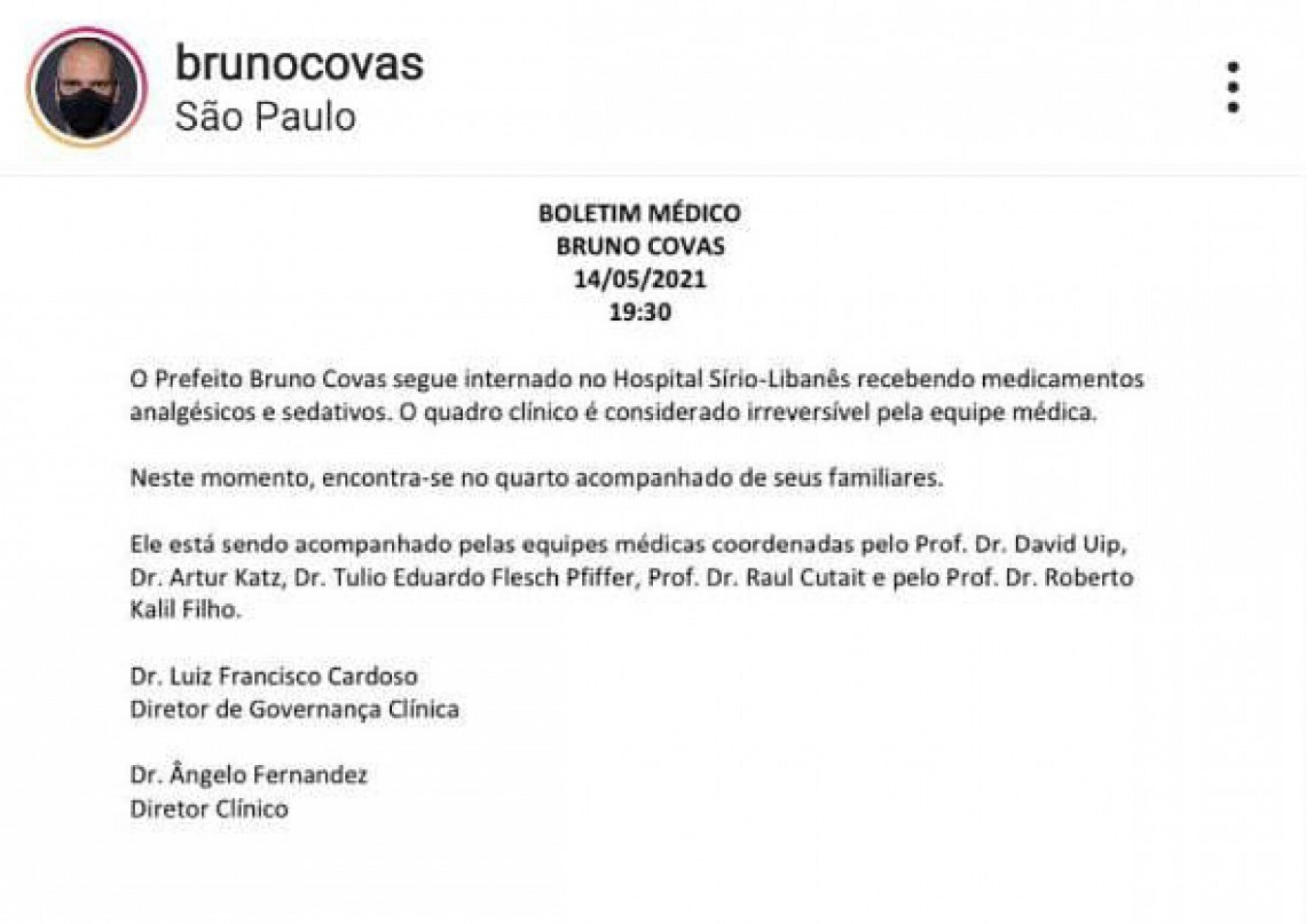 Boletim médico foi divulgado nas redes sociais do prefeito Bruno Covas Macaque in the trees