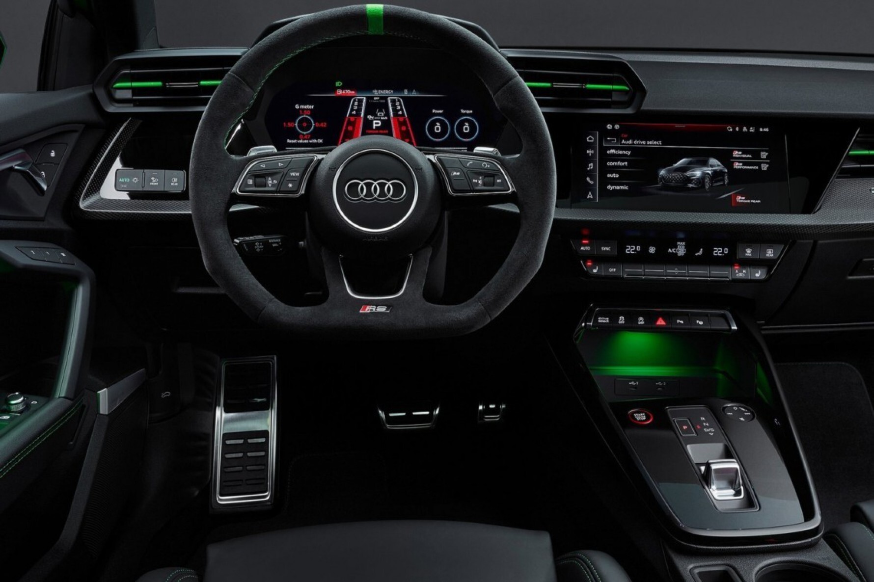 Dentro da cabine, vários elementos específicos realçam o caráter esportivo das versões, como o painel de instrumentos totalmente digital Audi Virtual Cockpit Plus de 12,3 polegadas Macaque in the trees
